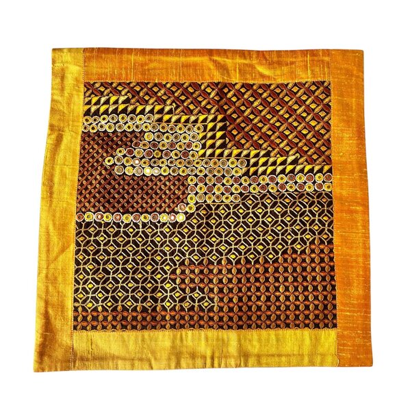Handcrafted Shrujan Raw Silk Embroidered Cushion Covers 16"x16" Gold Pair NWT - Picture 5 of 16